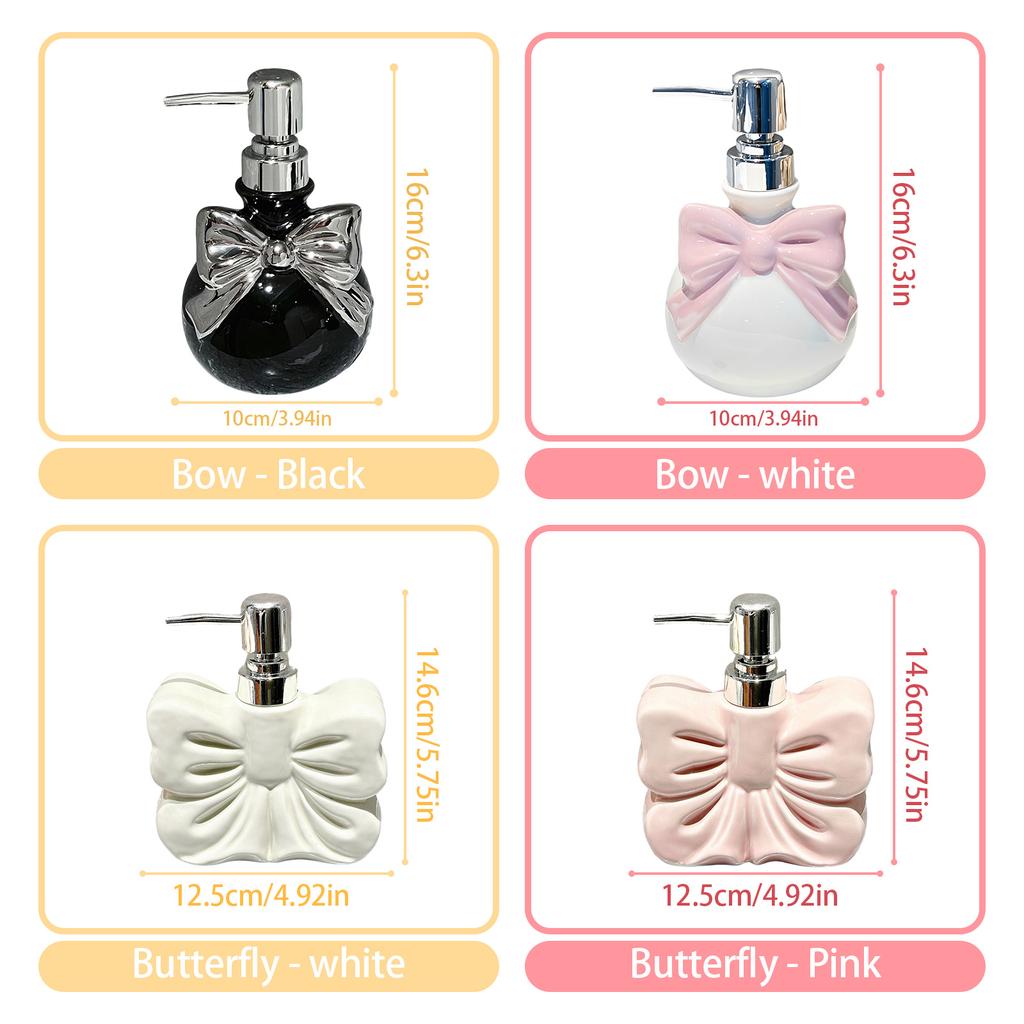 Cute Bow Shaped Soap Dispenser Bathroom, Shower Hand Sanitizer, Ceramic Soap Dispenser Lotion/shampoo Pump Bottle