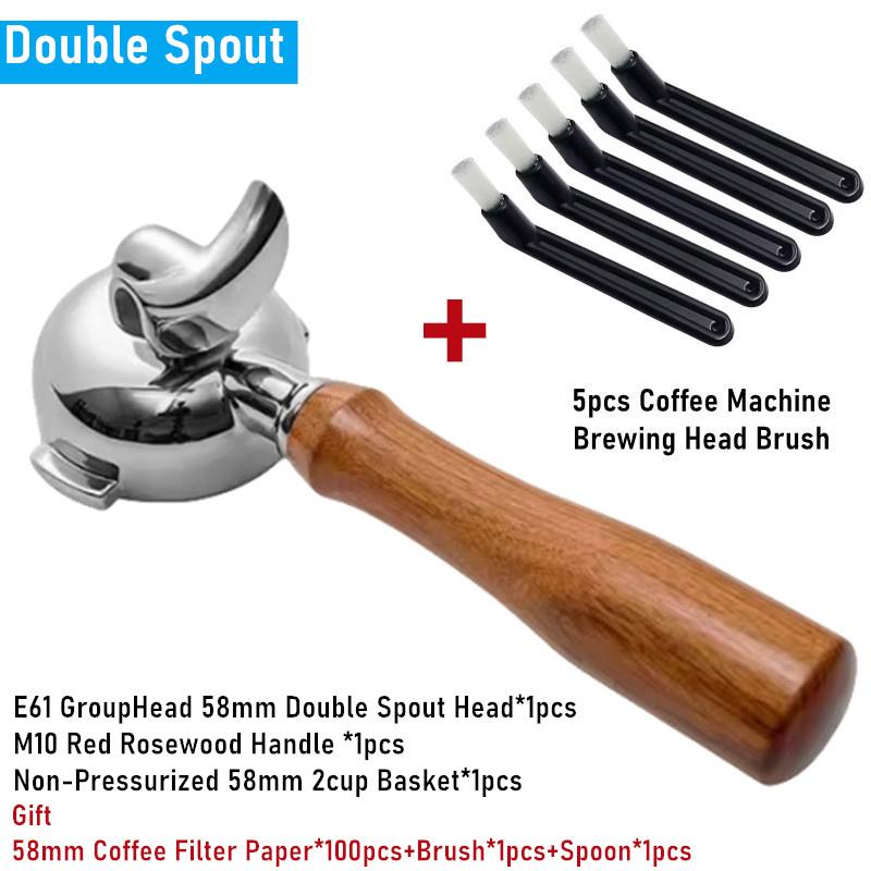 58mm 2Ear Stainless Steel Single/Double Mouth Portafilter Bottomless with Coffee Brush for Expobar/LeLit/WEGA E61 Coffee Machine