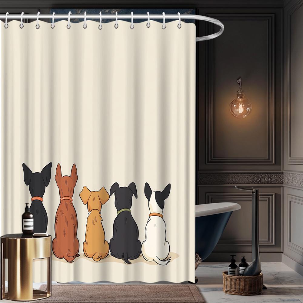 Dog Friends Shower Curtain - Cute Cartoon Dogs Back View, Fun Pet Theme, Machine Washable Bath Decor