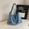 Denim Tote Bag For Women Large Capacity Casual Street Style With Zipper Closure