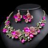 Exaggerated Luxury Necklace & Earrings Set: Colorful Floral Design for Bridal Gowns