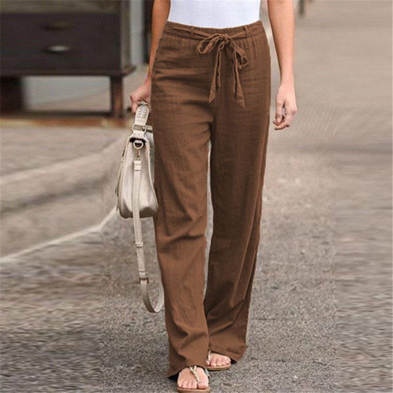 

2024 Women s Summer Cotton Linen Wide-Leg Pants with Elastic Waist 3XL