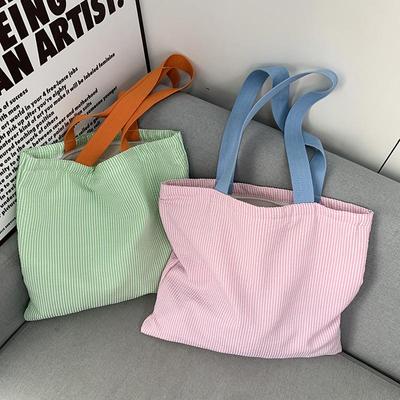 Striped Canvas Tote Bag: Large-Capacity, Fresh & Stylish Shoulder Bag