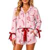 Women's Christmas Pajama Set With Button Down Shirt And Shorts, Holiday Sleepwear