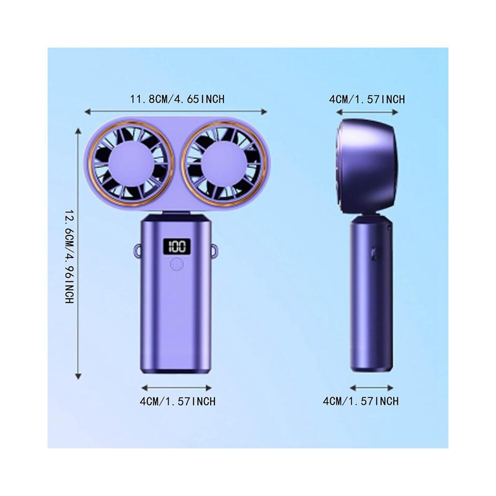 Portable Handheld Fan USB Charging Cooler Dual Digital Display Rechargeable Battery Royal Blue