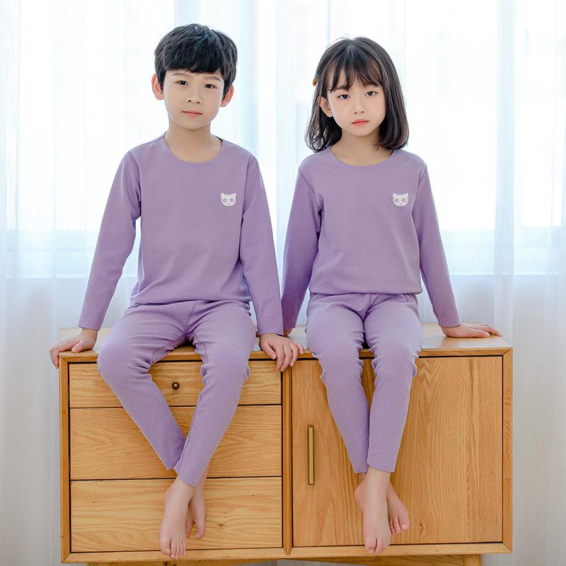 2-piece children's autumn and winter solid color autumn clothes and trousers suit boys and girls comfortable thermal underwear
