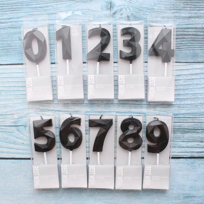 New Birthday Party Cake Decoration Bright Space-time Black 0-9 Digital PVC Boxed Baking Candles