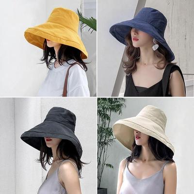 Damen Sommer Sonnenhut mit breiter Krempe, winddicht - Koreanischer/Japanischer Stil Pfirsichhaut Samt Fischerhut für den Außenbereich