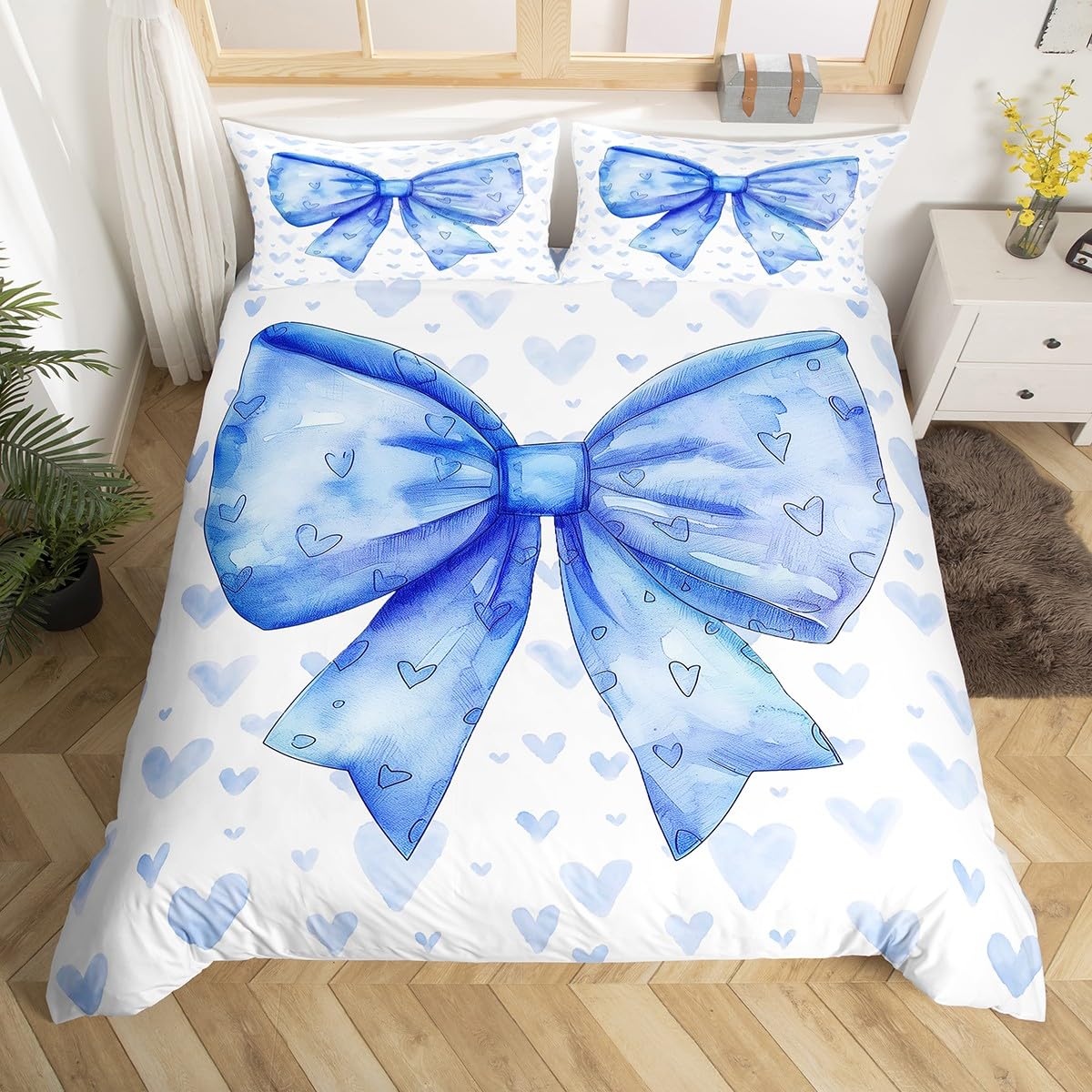 

Постільна білизна з мультфільмом «Вишневий торт» із бантом і «Любовне серце», підодіяльник із краваткою-метеликом, рожева підодіяльник Kawaii 140x200cm 3pcs