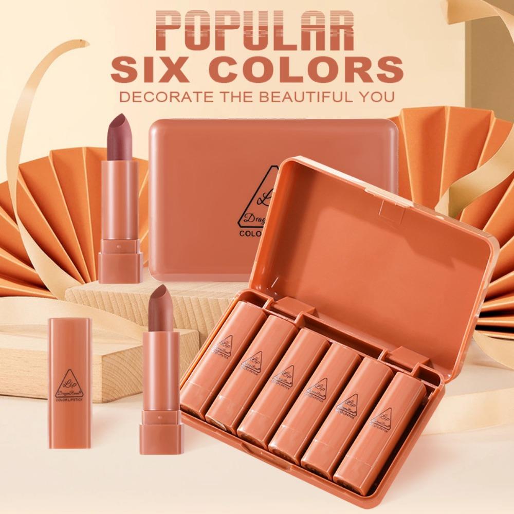 Dragon Ranee Mini Cute Small Lipstick Box Matte 6 Nude Fog Lipstick Red Suits