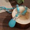 European American Bohemian Style Unisex Women's Turquoise Pendant Necklace Handmade Silver Plated Link Chain
