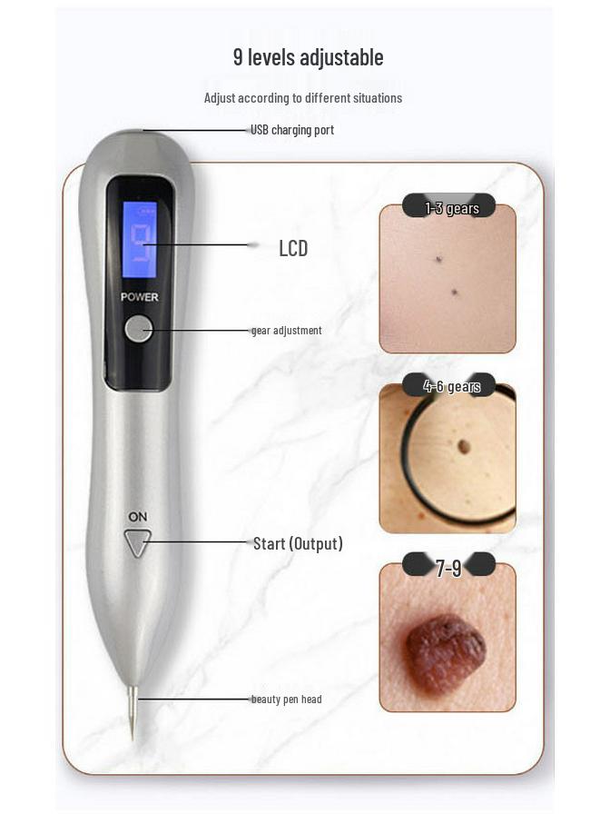 Home Use LCD 9-Speed Mole & Spot Removal Pen - White Beauty Instrument