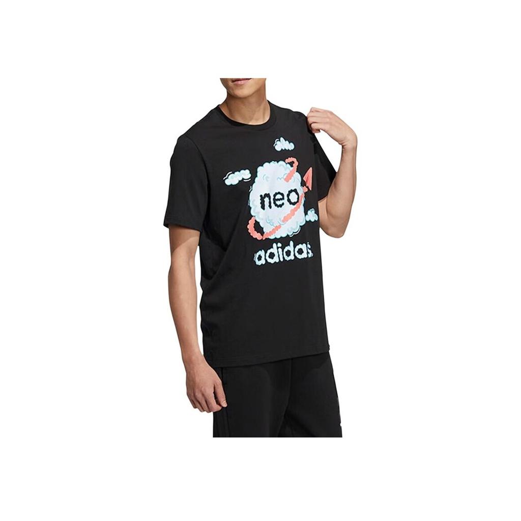 Adidas Neo Letter Print Breathable Casual Sports Round Neck Short Sleeve T-Shirt Unisex Tops Black HS8854