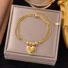 French Titanium Steel Heart Choker Necklace And Bracelet Set Sweet Peach Heart Tassel Design Women Jewelry