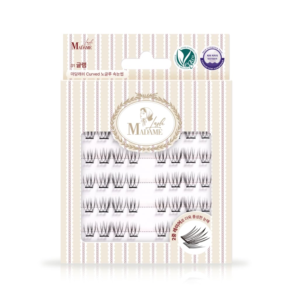 Madame Lash No-Glue Vegan Cluster False Eyelashes (Partial Use) - Lightweight, Natural Look - Korean Cosmetics (Black, GLAM)