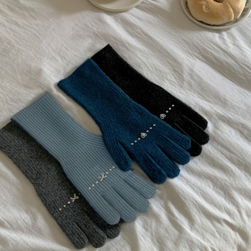 

TORTOISE Heart & Bow Knit Long Glove_5colors black