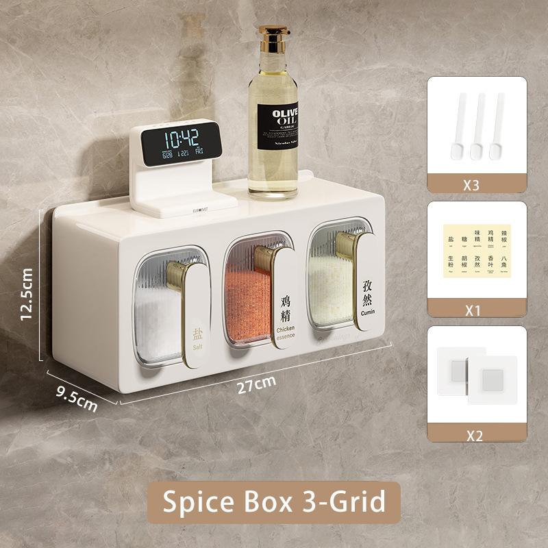 Kitchen Spice Rack Organizer Sugar Salt Shaker Seasoning Container Jar Kitchen Storage Spice Box 3-Grid Household Condiment Case