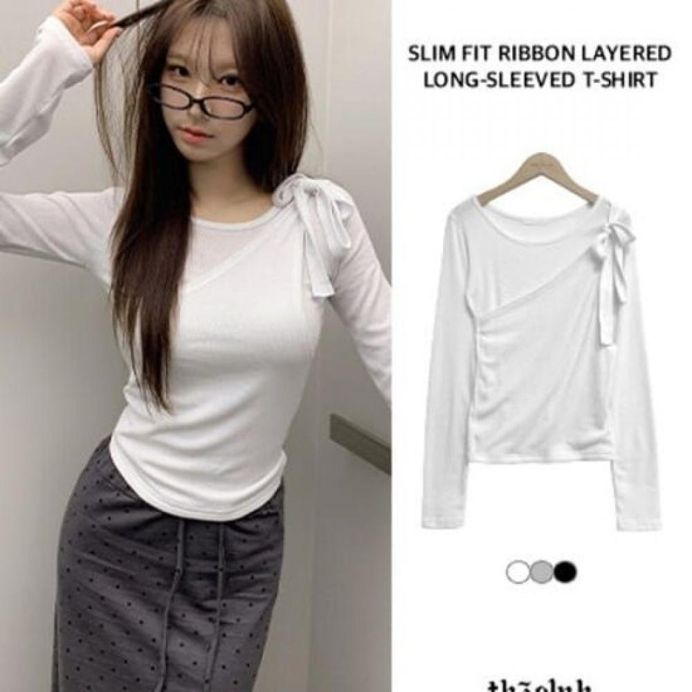 The Pink Women Slim Fit Ribbon Layered Long Sleeve Tee