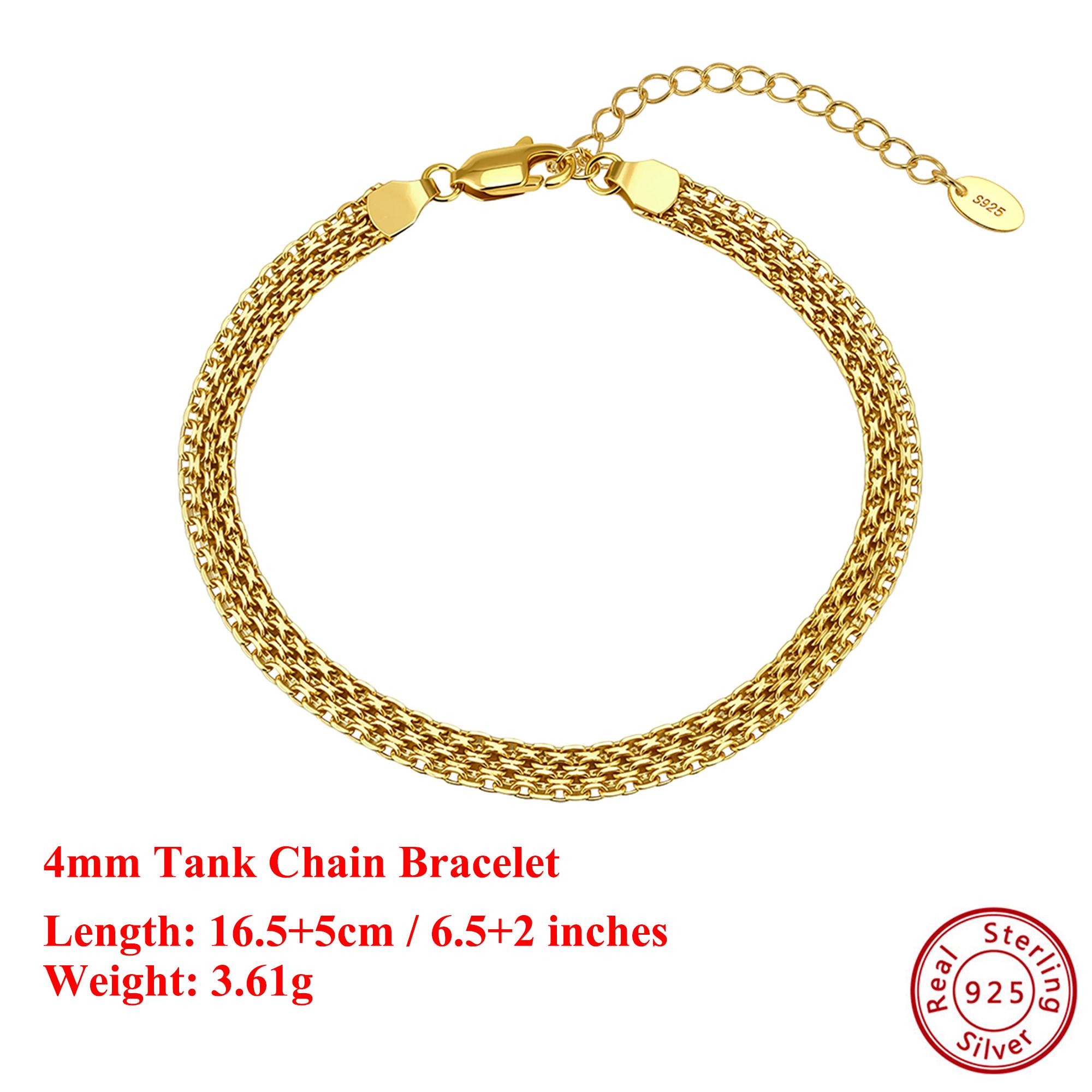 

EFFIE QUEEN 100% 925 Sterling Silver 14k Gold 4mm Tank Chain Bracelet Fashionable Jewelry for Women, Men s Bracelet Gift GAB05