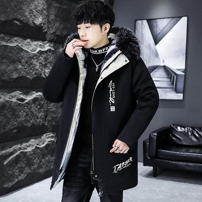 Winter Plush and Thickened Style Overcomes Men's Casual Warmth, Mid Length Trench Coat, Hooded Collar, Cotton Jacket, Men's