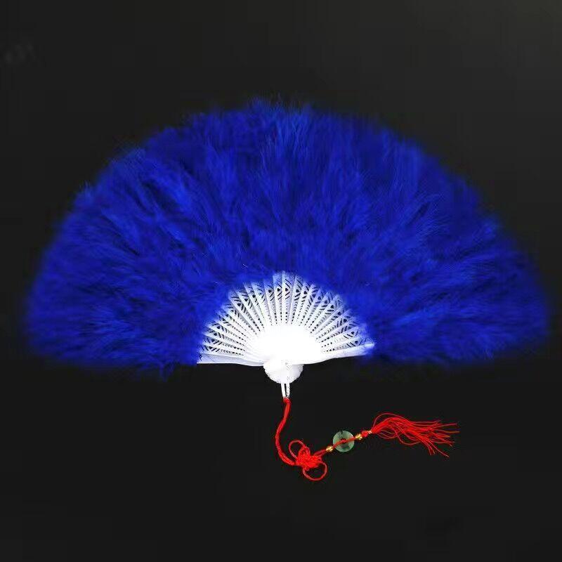 Thickened White Feather Folding Fan - Plush Cheongsam Catwalk & Emperor Night Dance Accessory