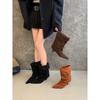 Stivaletti da Donna Vintage Punta Sottile Tacco Basso Scarpe Autunno Inverno Stivaletti Corti