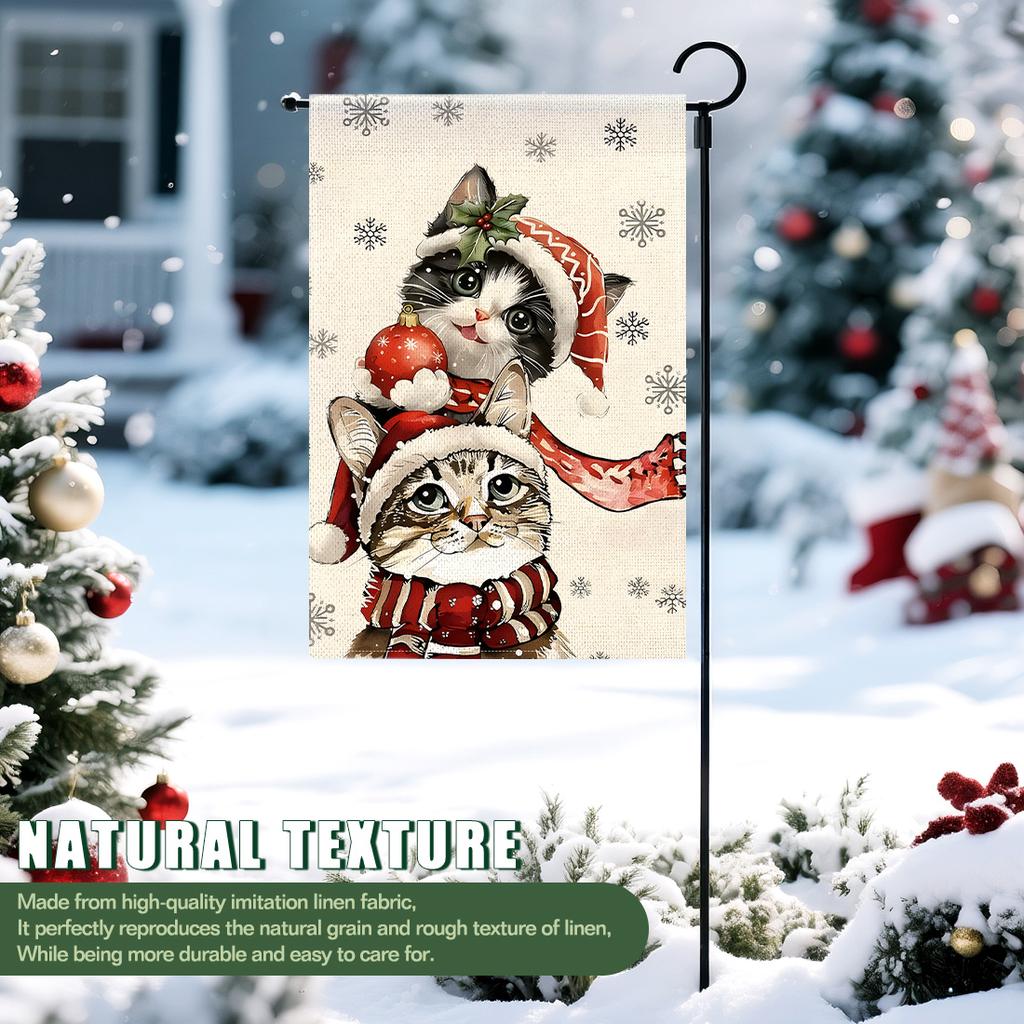 Christmas catGarden Flag 12x18 Inch Double Sided for Courtyard Outdoor Welcome Flag Decoration (Excluding flagpole)