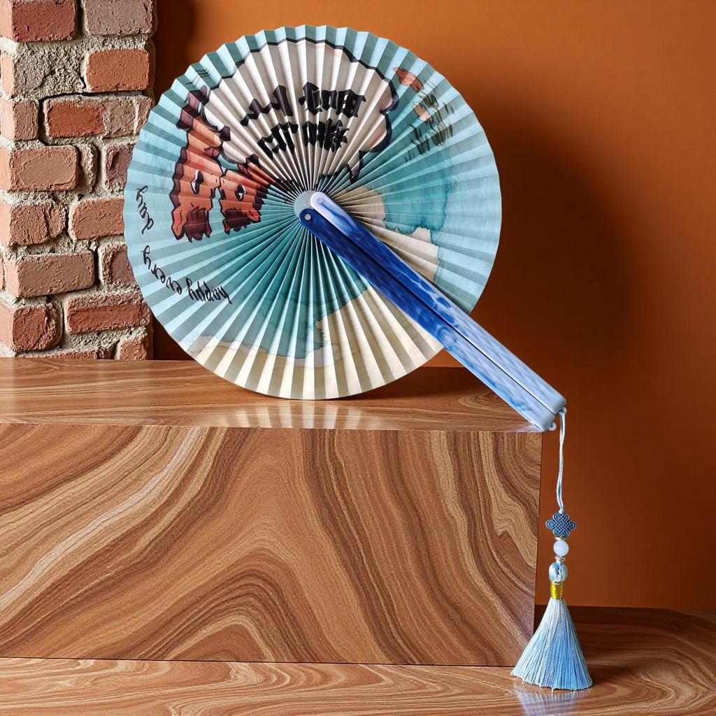 Chinese Style Portable Magnetic Folding Fan with Classical Print for Hanfu Dance