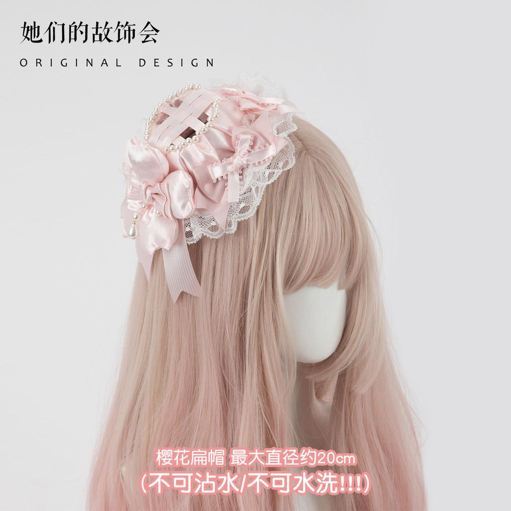 Bow Lace Headband Hair Clip Headband Kc Flat Hat Pink Lolita Hair Accessories Hairpin