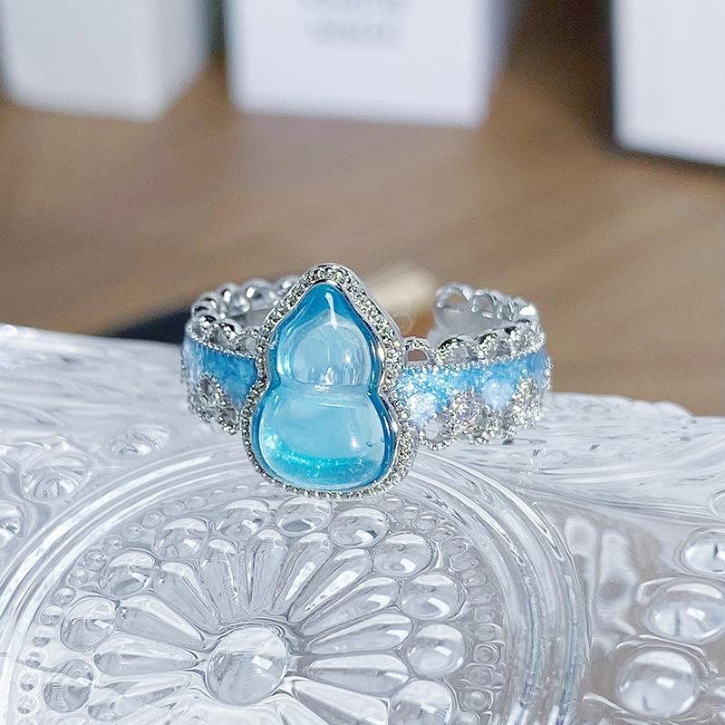 Small Fresh And Cool Butterfly Blue Enamel Dripping Oil Opening Ring Niche Light Luxury High-End Feeling Stacked Ring Woman