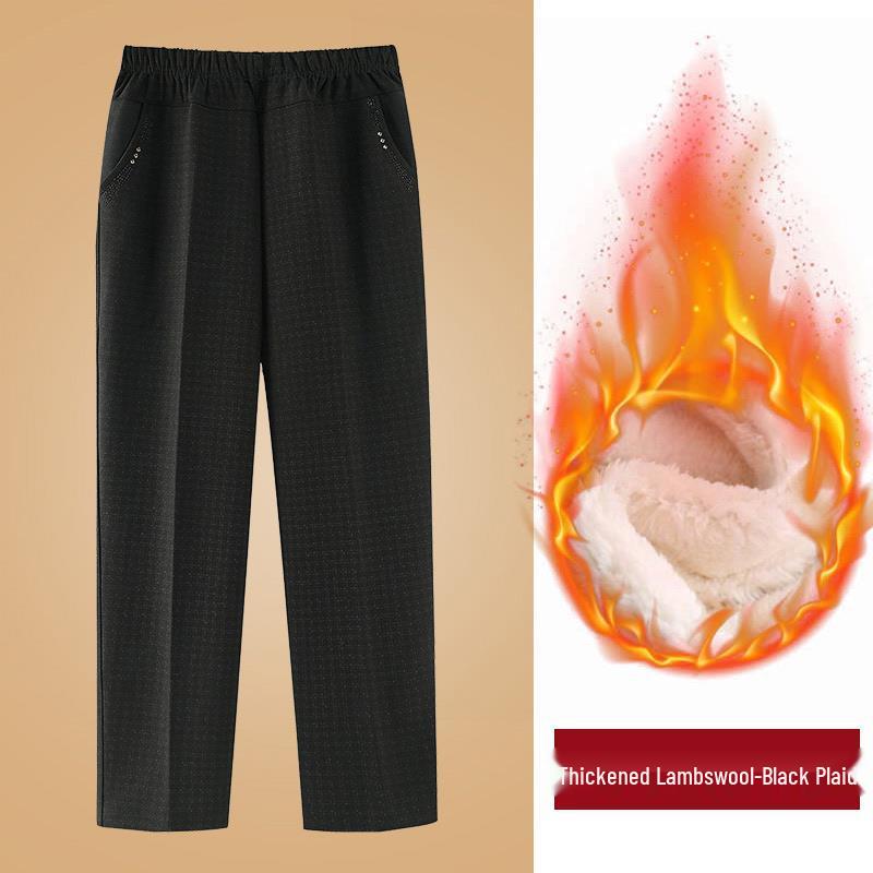 Women's Plus Size Warm Fleece-Lined Straight-Leg Pants for Autumn and Winter