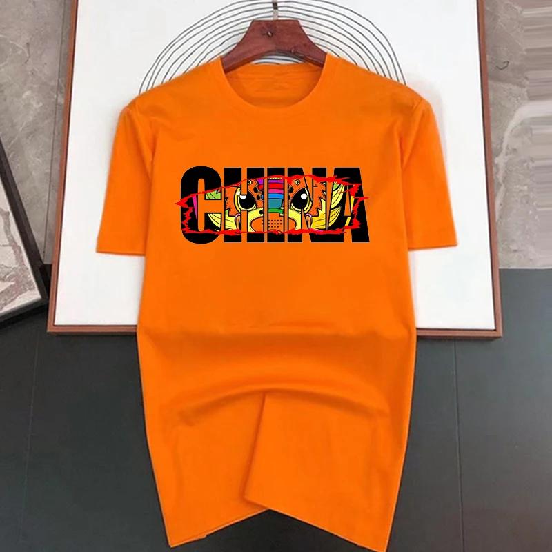 

Мужская футболка с коротким рукавом с мультяшным принтом глаз дракона в китайском стиле, простая толстовка в стиле Y2k, уличная повседневная футболка, женские топы XXXXXL золотой