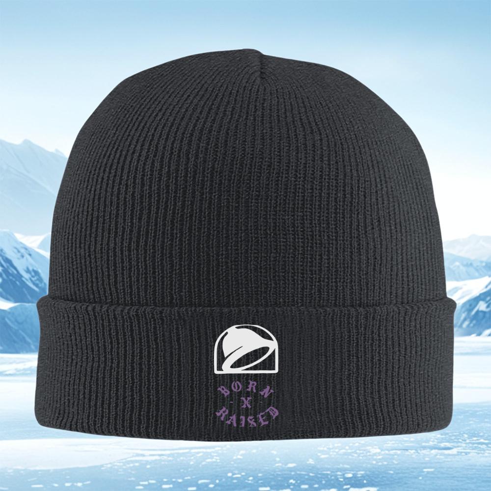 Taco Bell logo Born Raised design Men Women Unisex Knitted Hat Beanie Pullover Cap Winter Thermal Warm Christmas Outdoor Cycling
