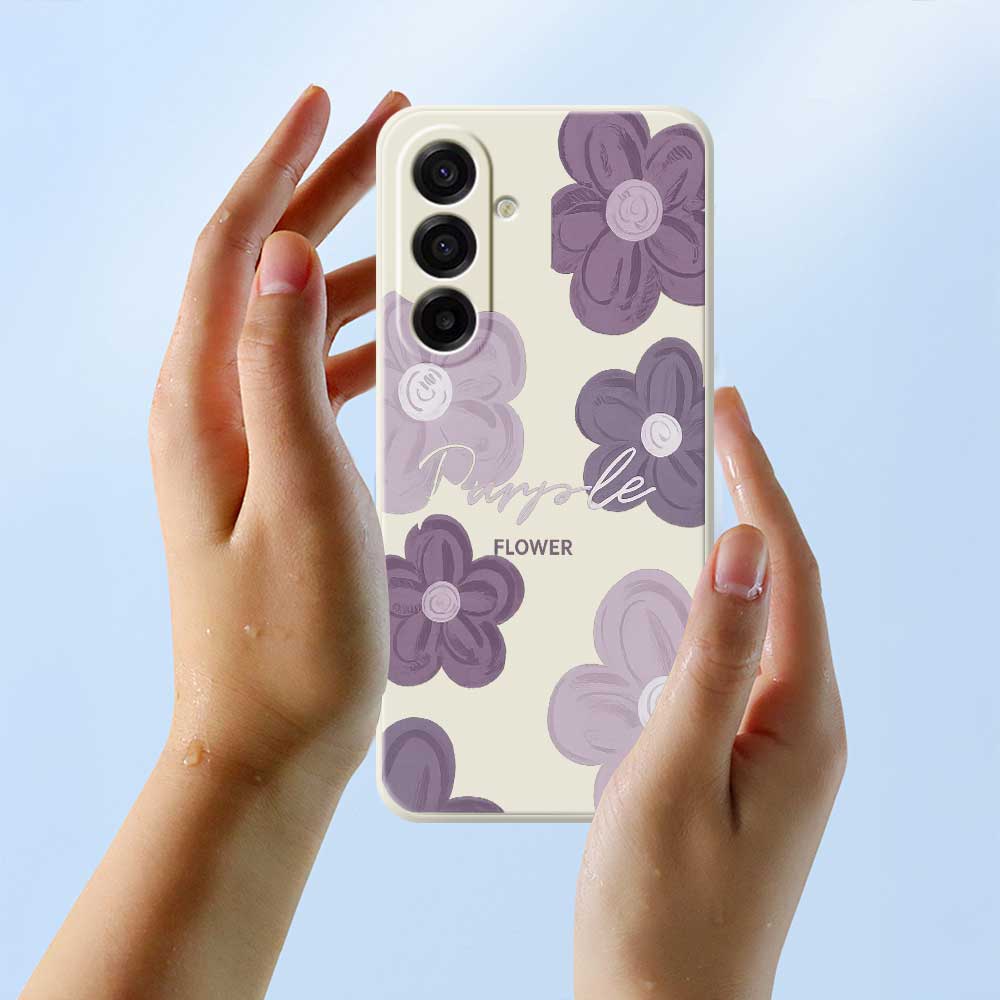For Samsung Galaxy A17 5G Case Purple Flower Pattern Printing Straight Edge TPU Phone Back Cover