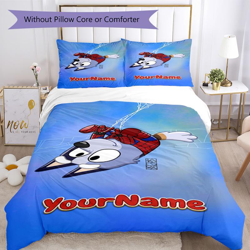 Bluey 45 Customize Your Name Bedding Set Breathable Duvet Cover with Pillowcases Home Decoration Birthday Gift