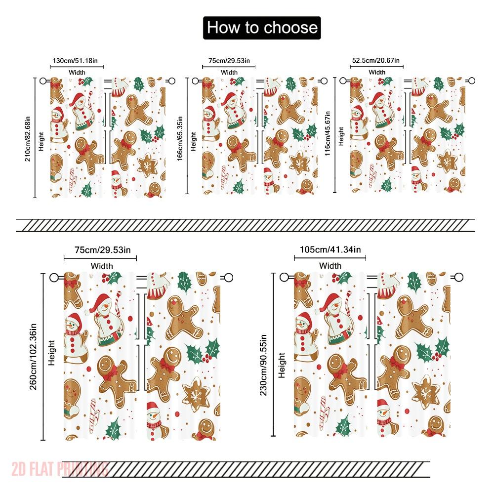 2pcs,2D Plane Printing Curtains Christmas Cookies Snowman Tree Reindeer (2) Polyester (without Rod) Holiday for Various Room