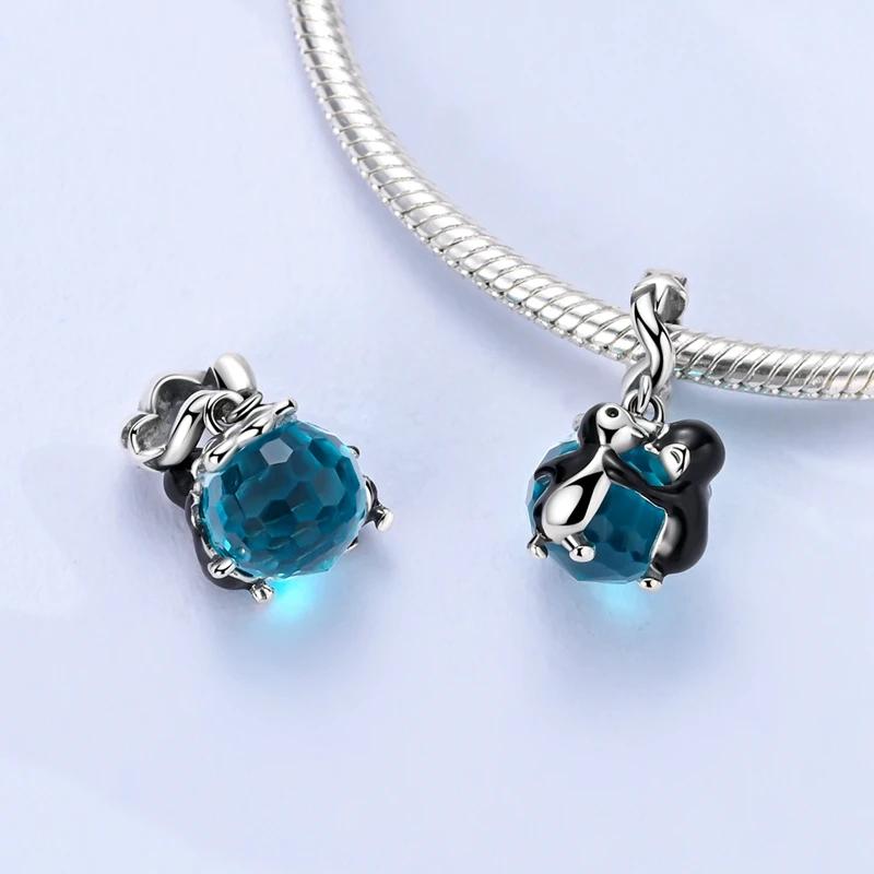 Copper Pet Series Cute Animals Charms Blue Penguin Hug Heart Love Bead Fit Original Bracelet For Women Jewlery Gift