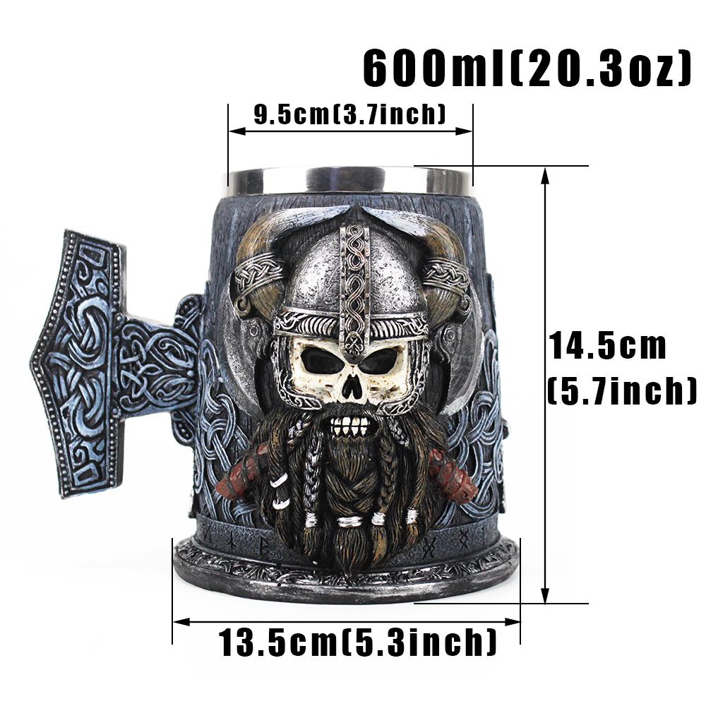 600ML Cup Universal Danegeld Tankard Mug Viking Unique Design Mugs Stainless Steel Insert Resin Beer Cup Party Halloween Gift
