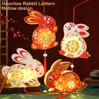 Chinese Style DIY Lantern Kit Handmade Red White Rabbit LED