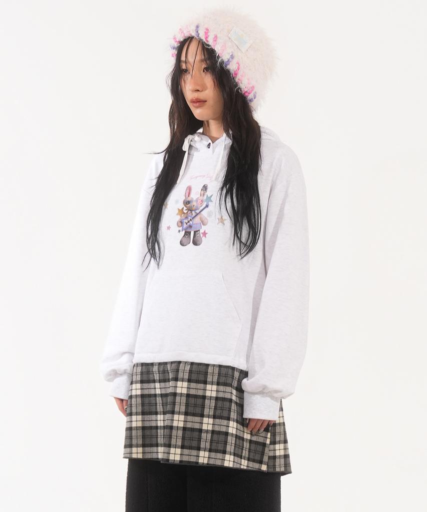 Panyoung Lovit Hooded Check Dress White Gray