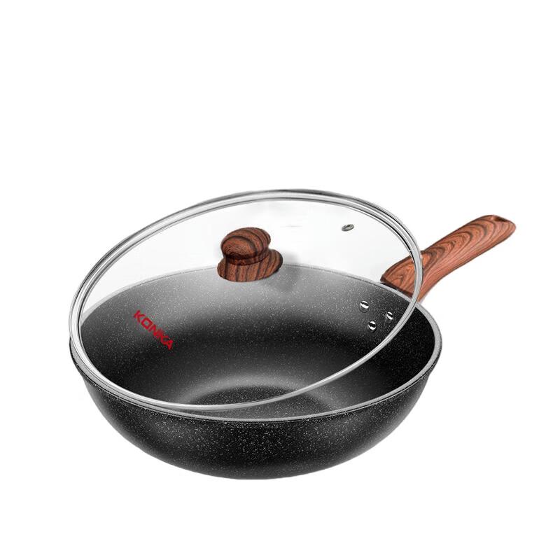 KONKA Maifan Stone Non-stick Wok with Glass Lid