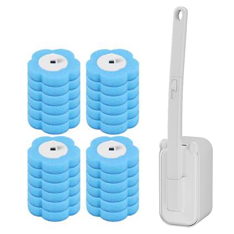Disposable Toilet Brush Set Wall Mounted with Replaceable Refill Heads Cleaning Tool with Storage Holder Bathroom Cleaner Kit