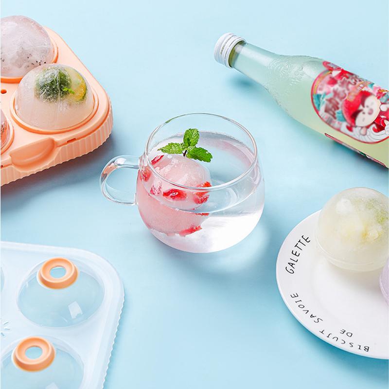 4 Grid Ice Ball Maker Large Dia 6.5cm Big Ice Ball Mold Tray for Whiskey Cocktail Bar Tools Food Grade Ice Mould For Cold Drink