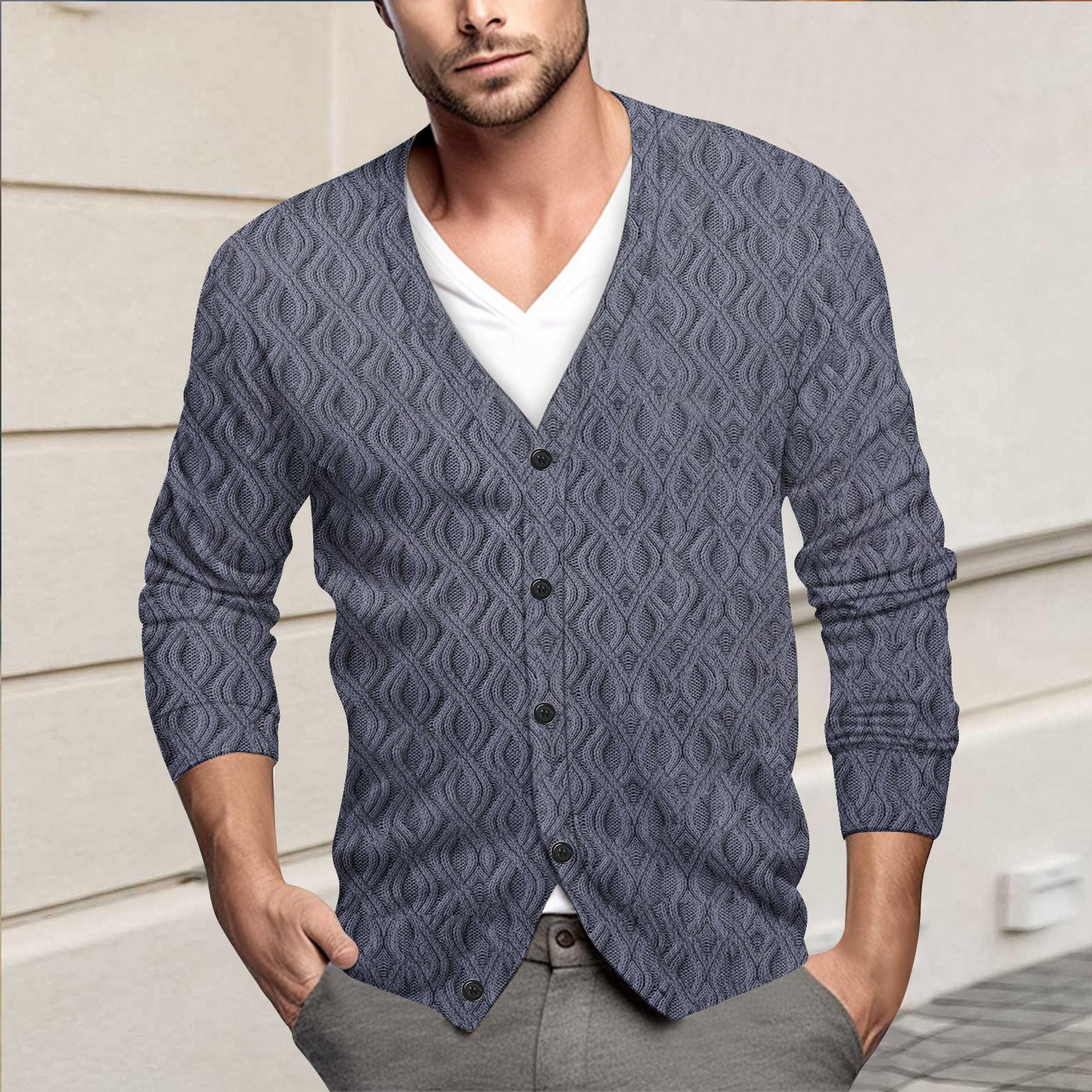 Мужская повседневная однобортная модная куртка-кардиган с длинными рукавами на пуговицах M тёмно-синий 2467₽