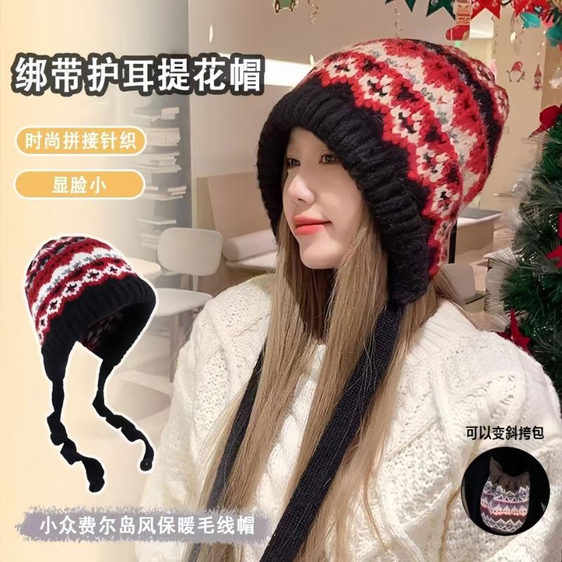 Winter versatile retro dual-purpose bag hat women's plush warm wool hat ear protection street wind knitted hat