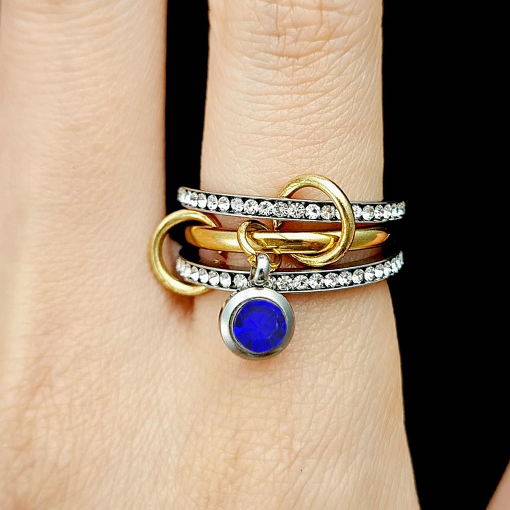 INS Trendy 12 Color Birthstone Charm Rings Stack Set Minimalist CZ Pendant Spinelli Ring For Women Girls Stainless Steel Jewelry