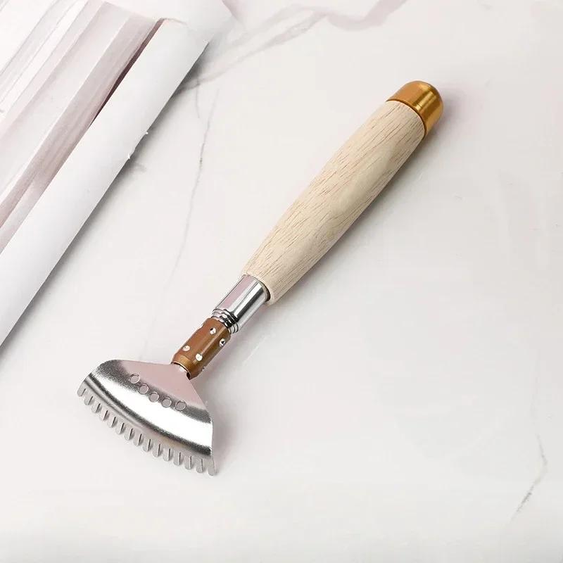Metal Back Scratcher Telescopic Wooden Handle with Steel Roller Ball-Wide Claw,Face Head Scalp Butt Scratcher Back Massager Tool