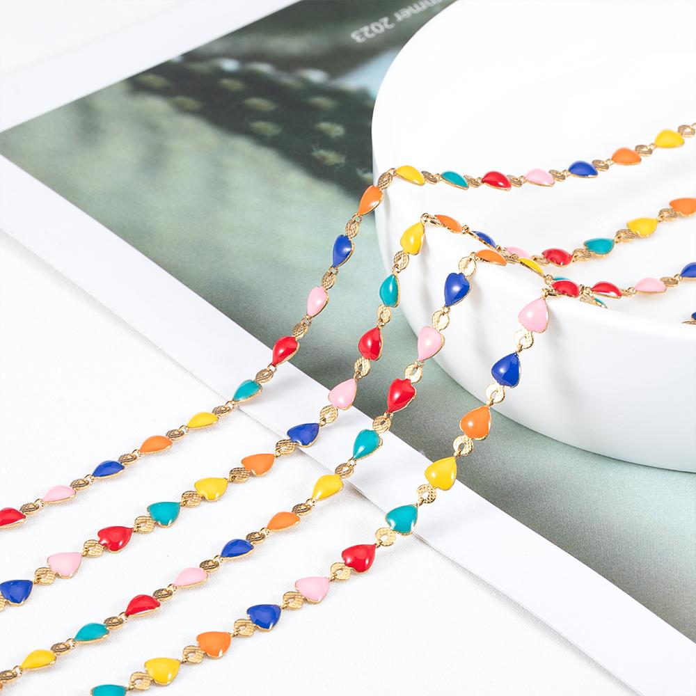 1Meter Colorful Enamel Heart Leaf Bead Chain Stainless Steel Gold Color Chain for DIY Clothing Jewelry Making Necklace Bracelet