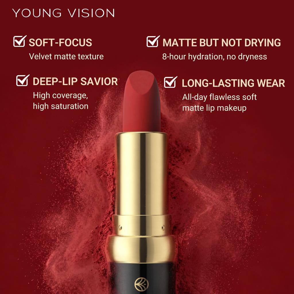 YOUNG VISION Velvet Matte Black Tube Lipstick - 5pcs Long-Lasting Smooth & Moisturizing Lip Makeup Set
