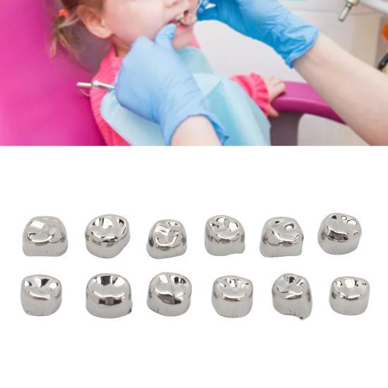 12 szt. Metalowe korony na zęby dentystyczne tymczasowe ochronne metalowe korony dentystyczne ze stali nierdzewnej dla dzieci 